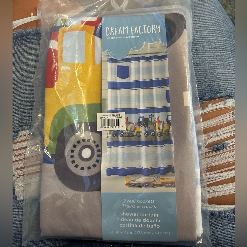 Dream Factory Trains & Trucks Shower Curtain